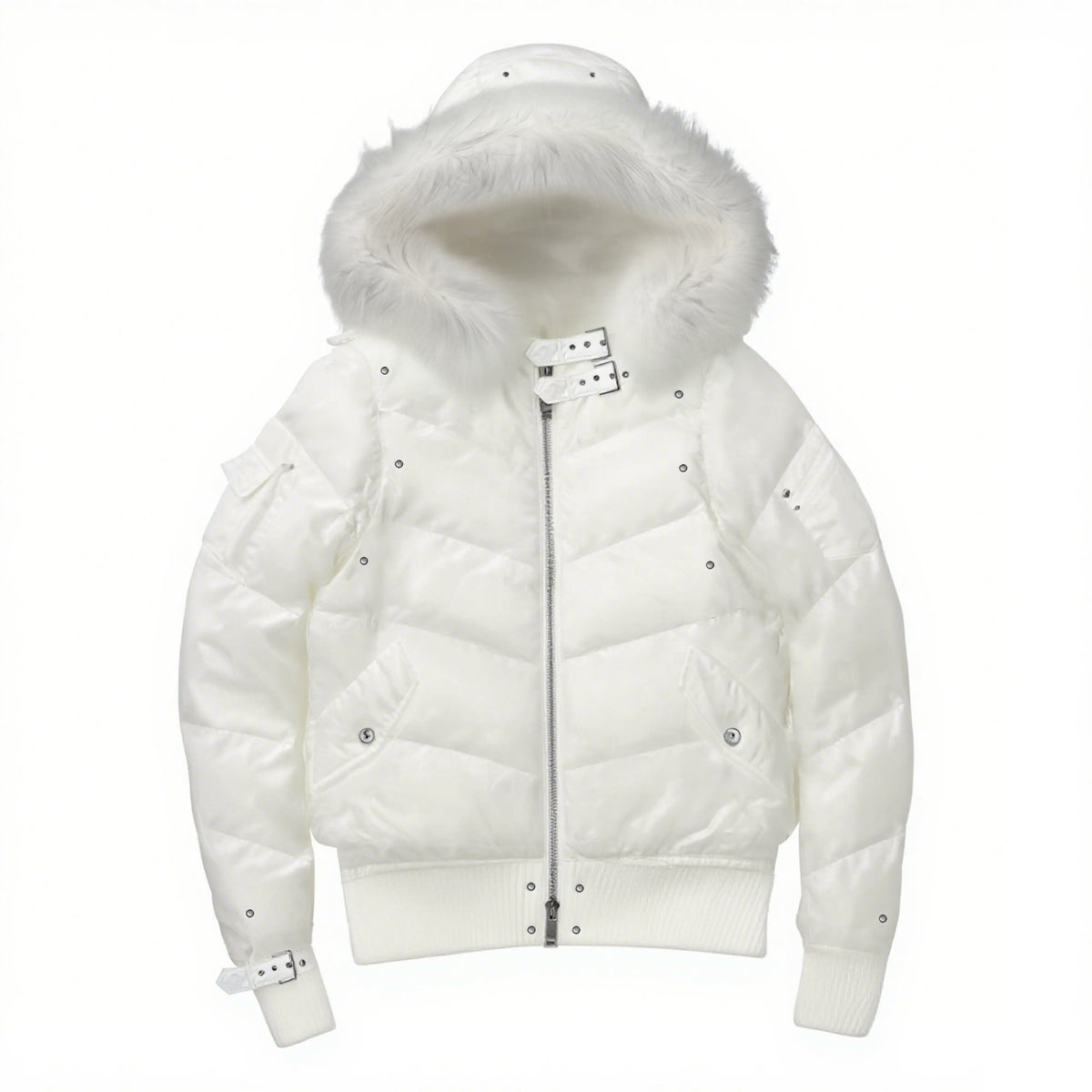 Glossy Fur Trim Hood Cropped Padded Jacket