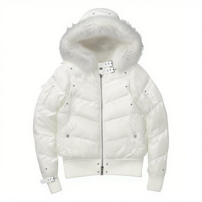 Glossy Fur Trim Hood Cropped Padded Jacket