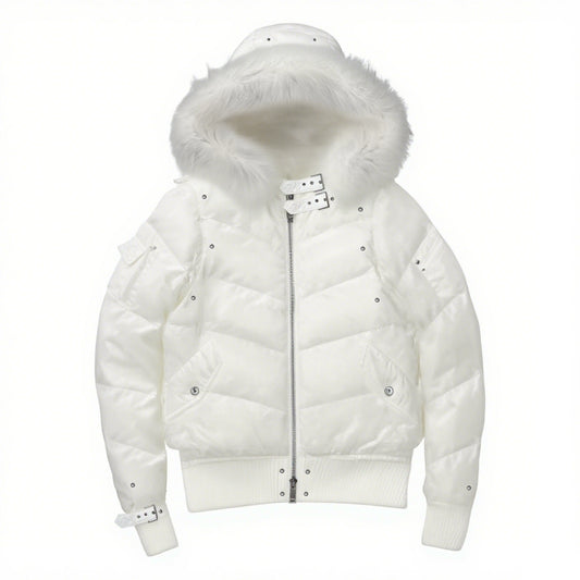 Glossy Fur Trim Hood Cropped Padded Jacket