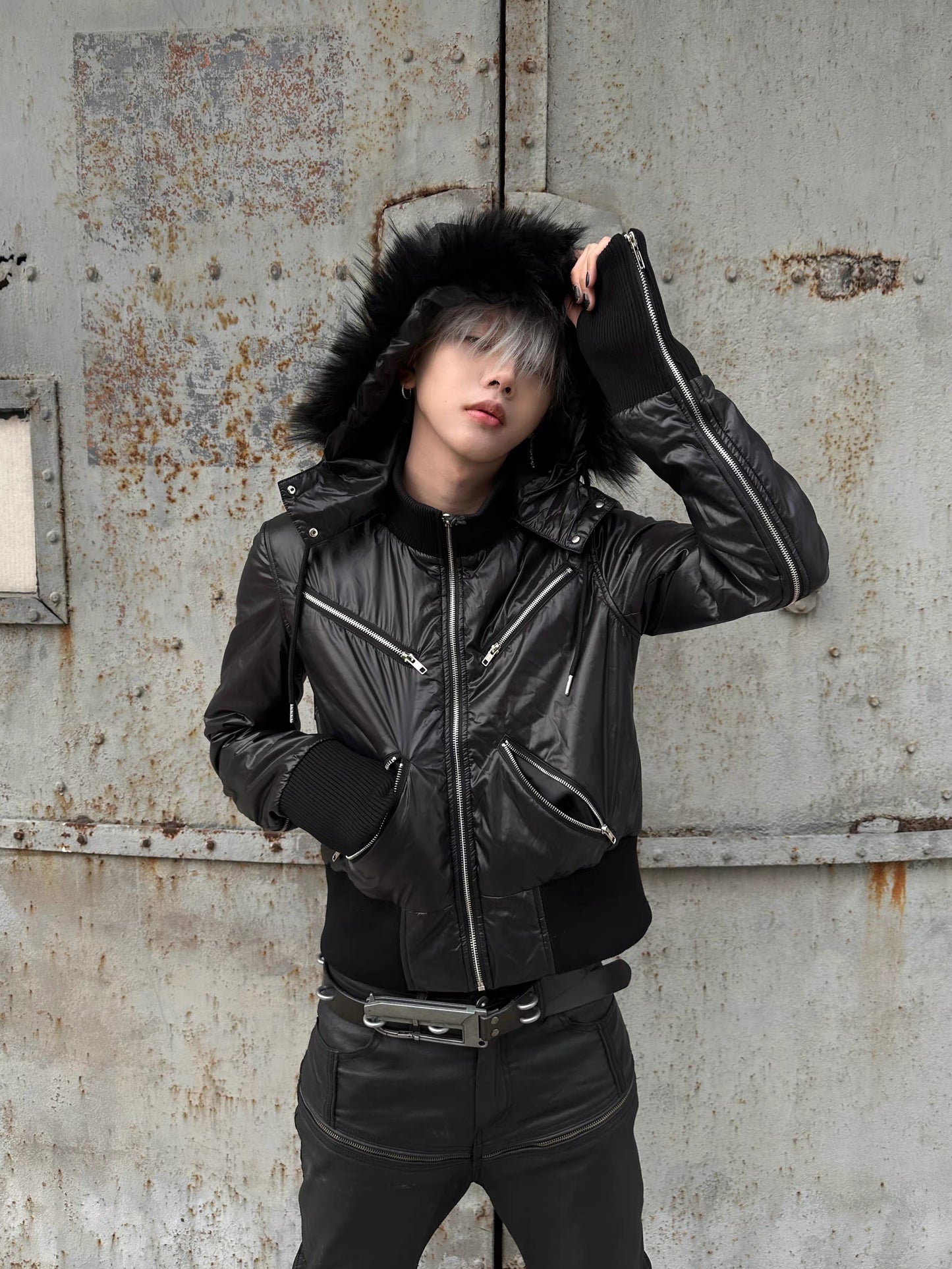 REBEL WAVE 取り外しファー襟 クロップドボンバージャケット SELFISH