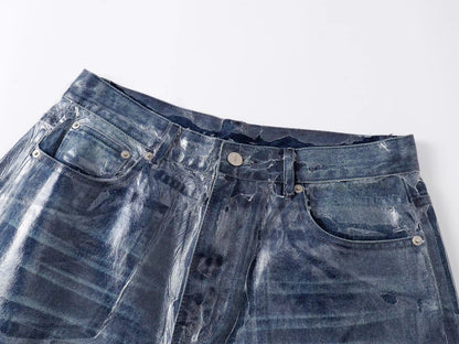 Glossy Washed Straight-Leg Jeans