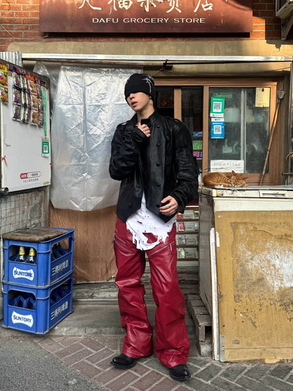 REBEL WAVE レッド メタリックコーティング バギーデニム SELFISH
