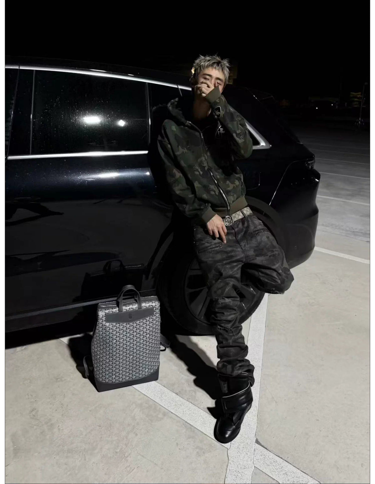 Washed Camouflage Straight-Leg Pants