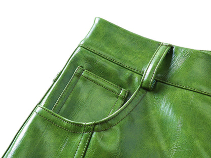 Glossy Green Faux Leather Baggy Pants