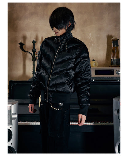 Glossy Fur Trim Hood Cropped Padded Jacket
