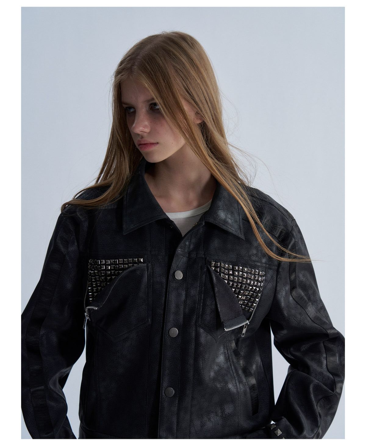 Cropped Lapel Zip Front Faux Leather Jacket