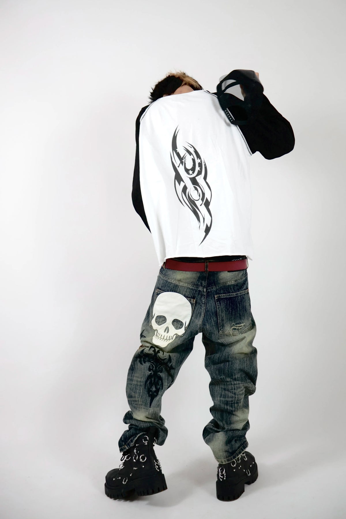 UCAN'TBELIKEME バット柄 サムホール ラグラン長袖Tシャツ SELFISH