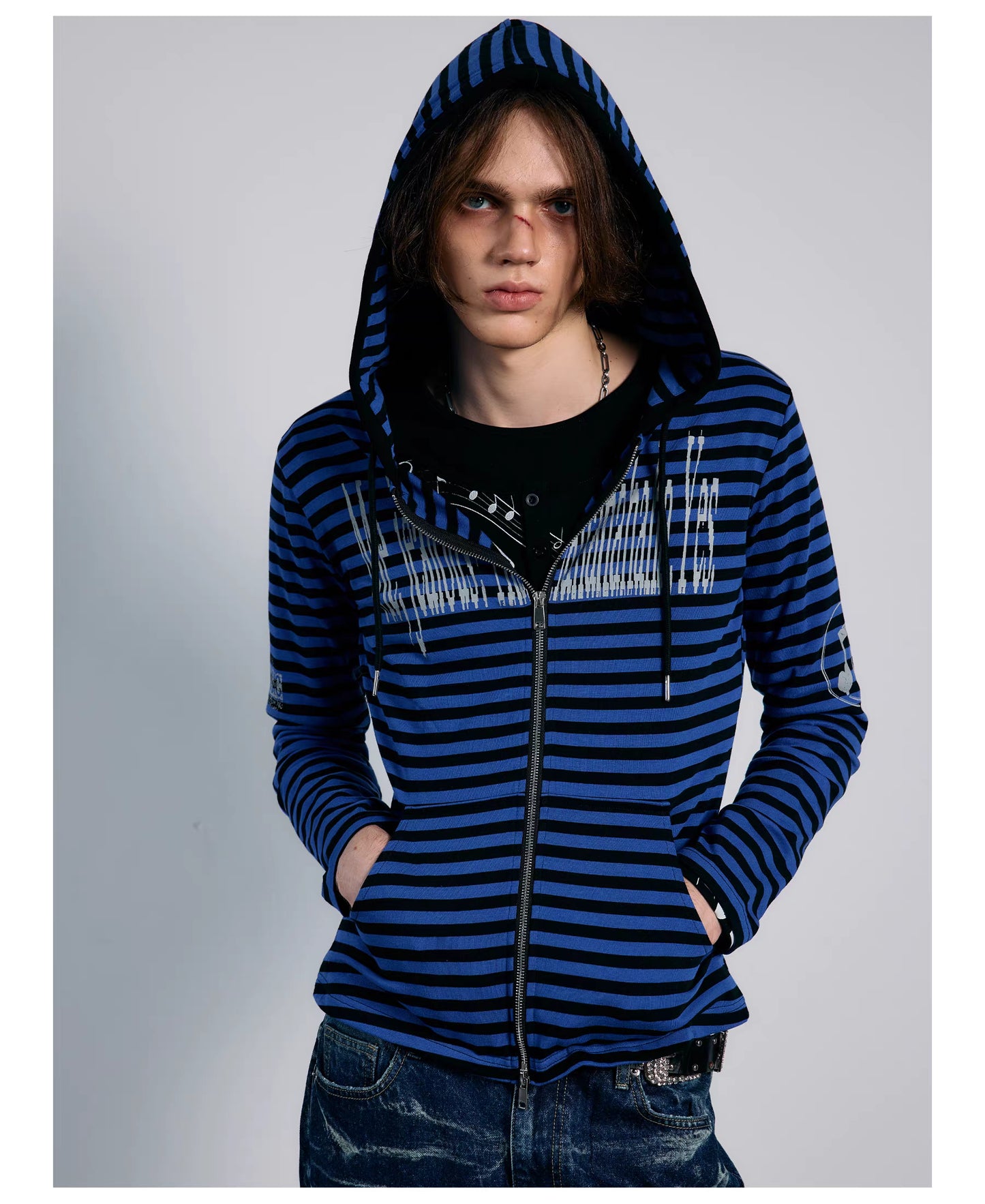 Striped Graphic Slim Fit Zip Hoodie