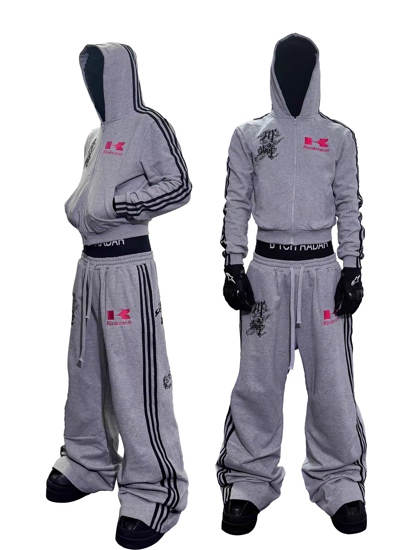 Tiger Graphic Cropped Racing Hoodie/Pants Set up