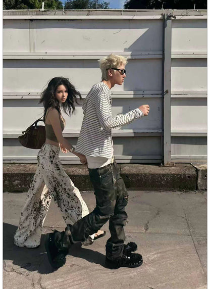 Washed Camouflage Straight-Leg Pants