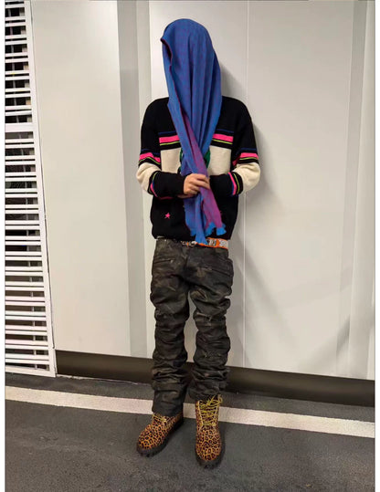 Washed Camouflage Straight-Leg Pants