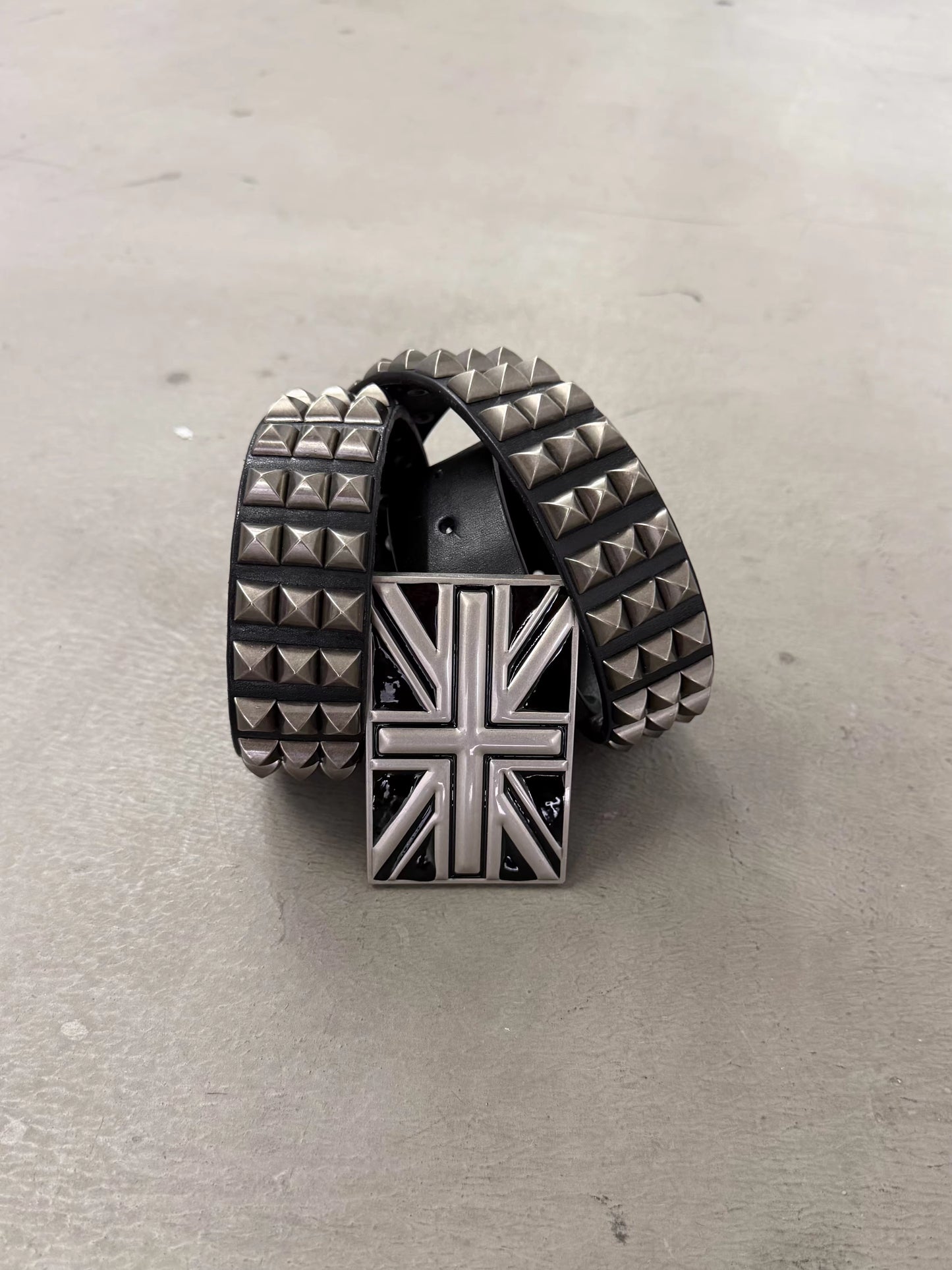 Union Jack Buckle Cross Stud Leather Belt