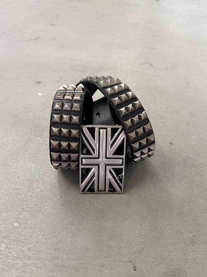 Union Jack Buckle Cross Stud Leather Belt