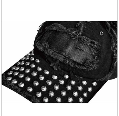 Studded Distressed Denim Cap