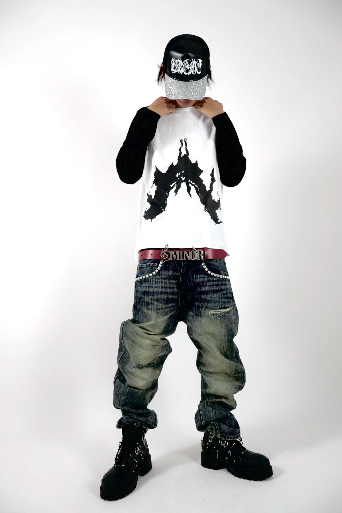 UCAN'TBELIKEME バット柄 サムホール ラグラン長袖Tシャツ SELFISH
