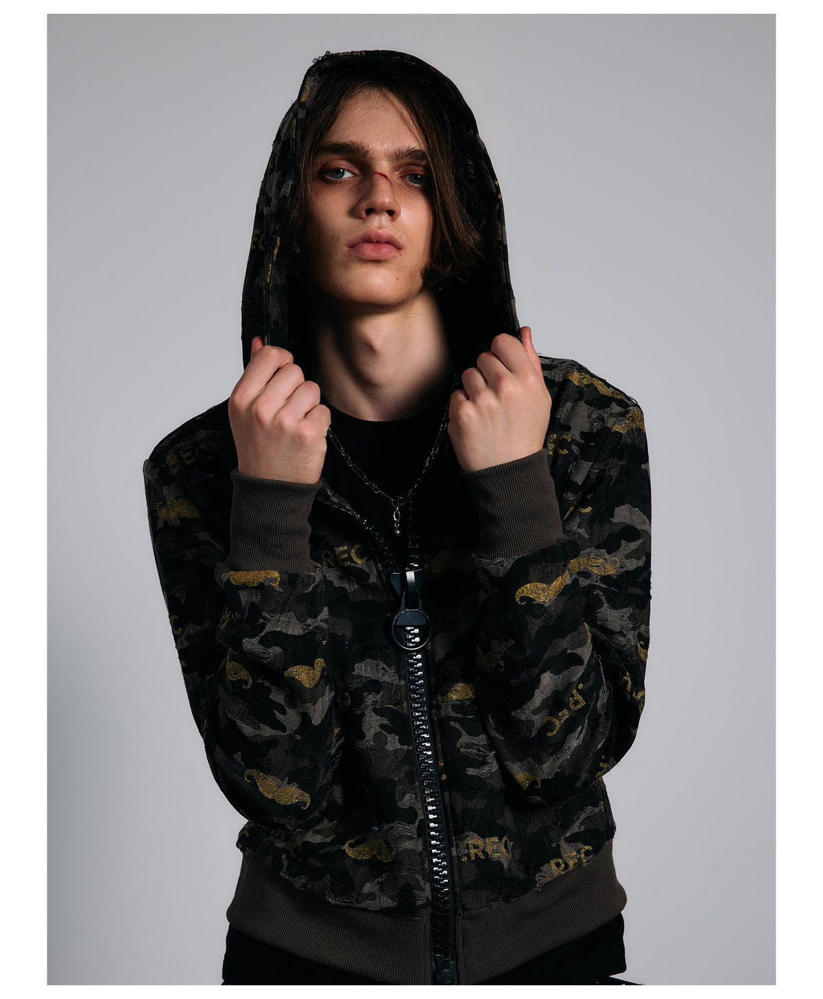 All Over Graphic Print Cropped Zip Hoodie