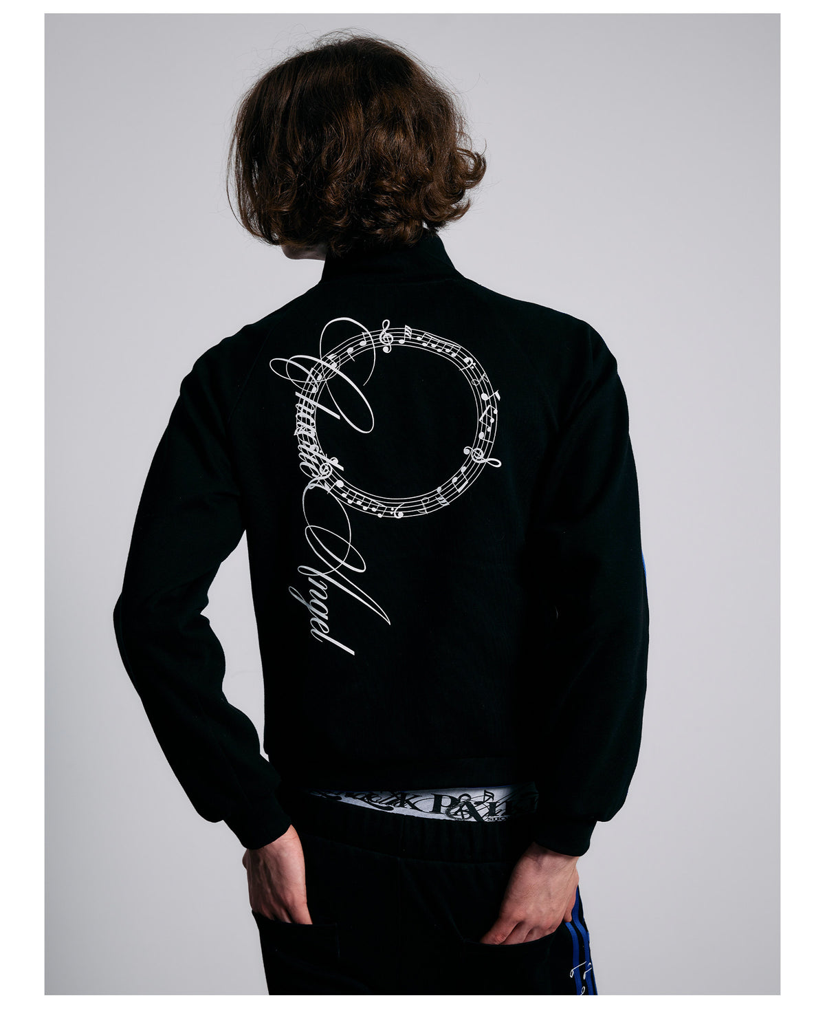 Blue Stripe Music Note Embroidered Zip Hoodie & Wide Pants