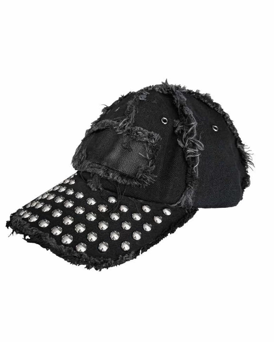 Studded Distressed Denim Cap