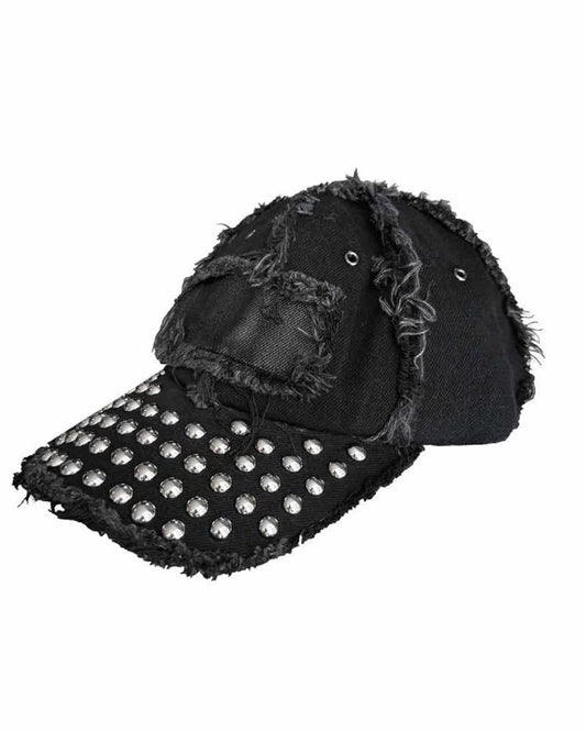 Studded Distressed Denim Cap