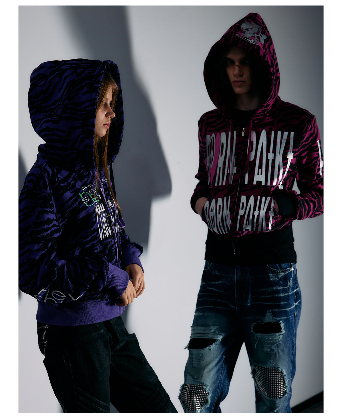 Pink Tiger Stripe Graphic Cropped Zip Hoodie