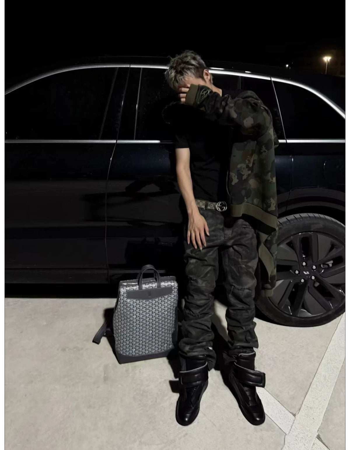 Washed Camouflage Straight-Leg Pants