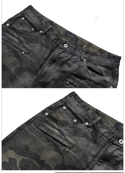 Washed Camouflage Straight-Leg Pants