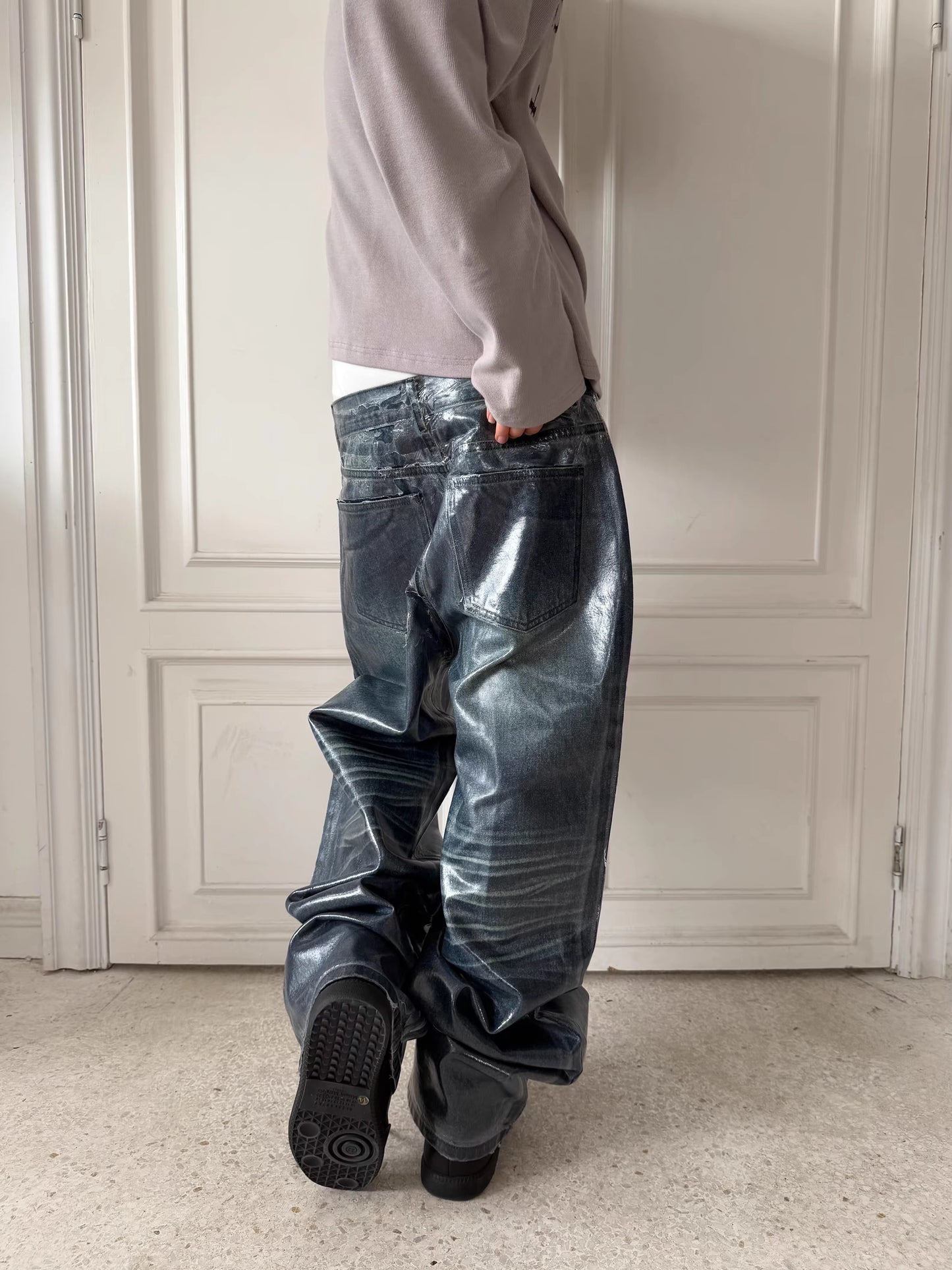Glossy Washed Straight-Leg Jeans