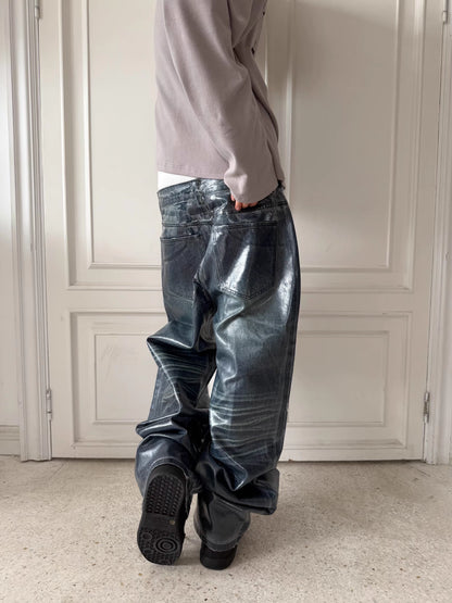 Glossy Washed Straight-Leg Jeans