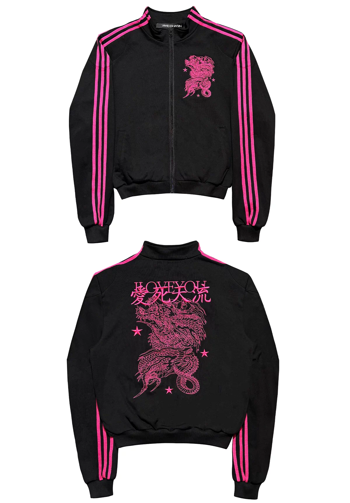 Pink Dragon Embroidered Cropped Track Jacket