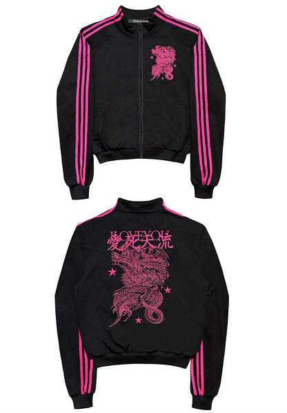 Pink Dragon Embroidered Cropped Track Jacket