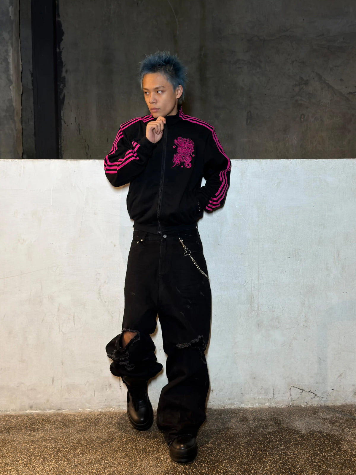 Pink Dragon Embroidered Cropped Track Jacket