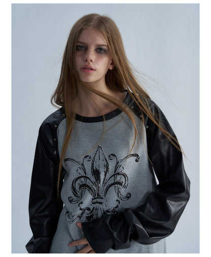 Rhinestone Graphic Contrast Raglan Long Sleeve Top