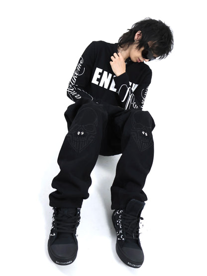 UCAN'TBELIKEME ENEMYロゴ ヘンリーネック長袖Tシャツ ブラック SELFISH