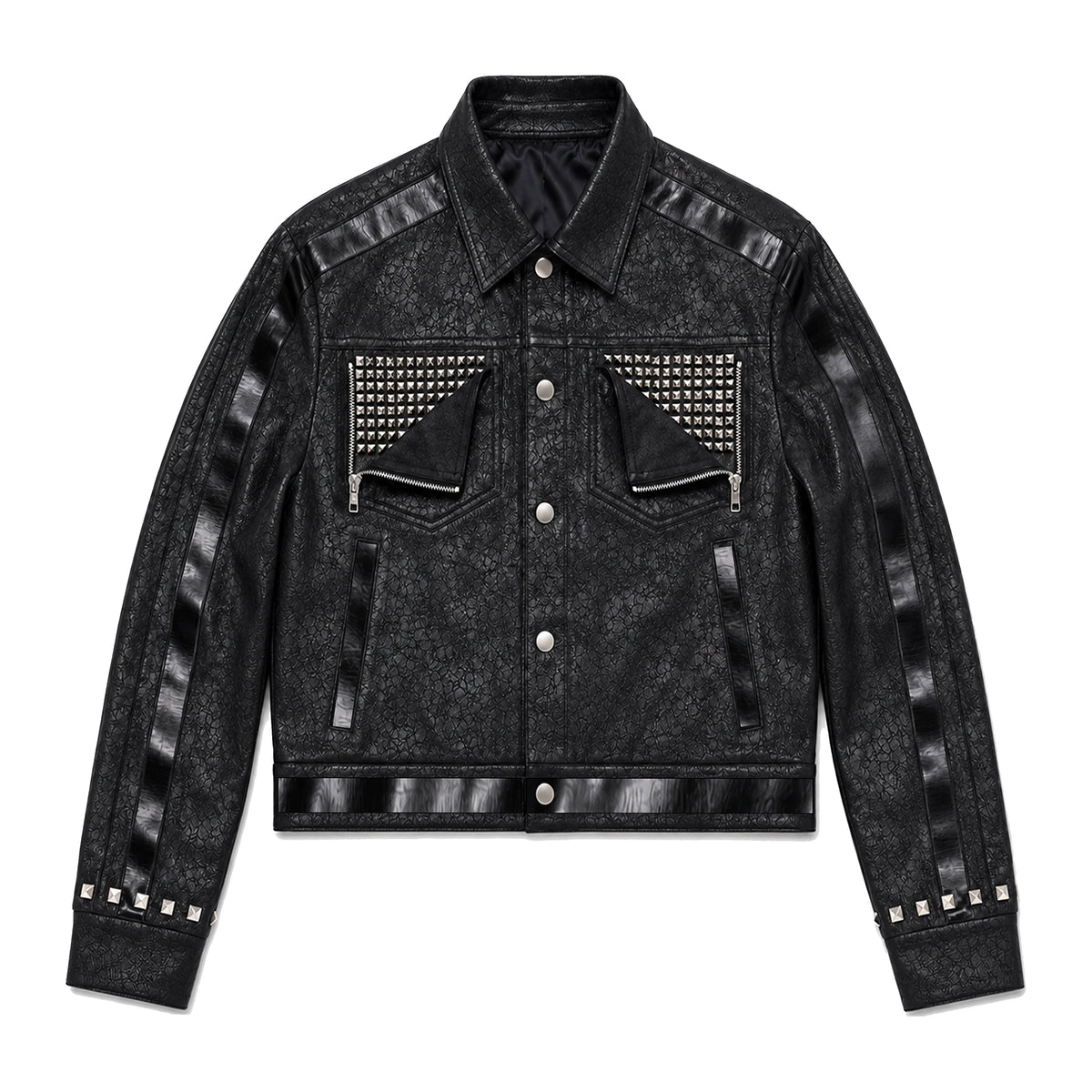 Cropped Lapel Zip Front Faux Leather Jacket