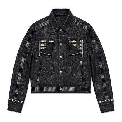 Cropped Lapel Zip Front Faux Leather Jacket