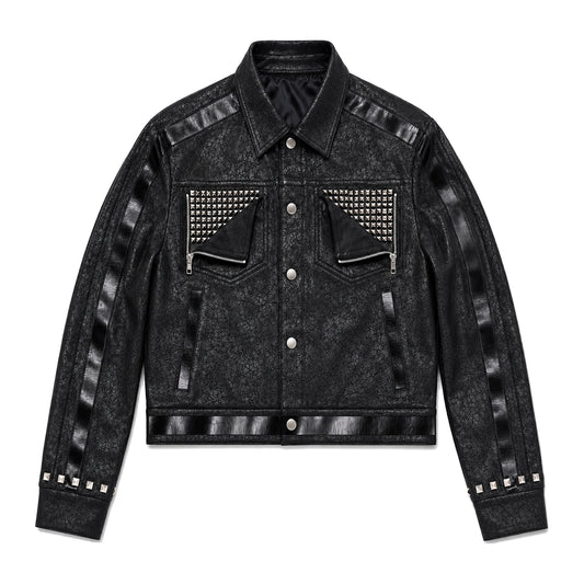 Cropped Lapel Zip Front Faux Leather Jacket