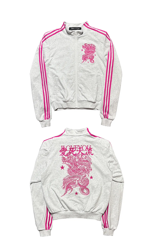 Pink Dragon Embroidered Cropped Track Jacket