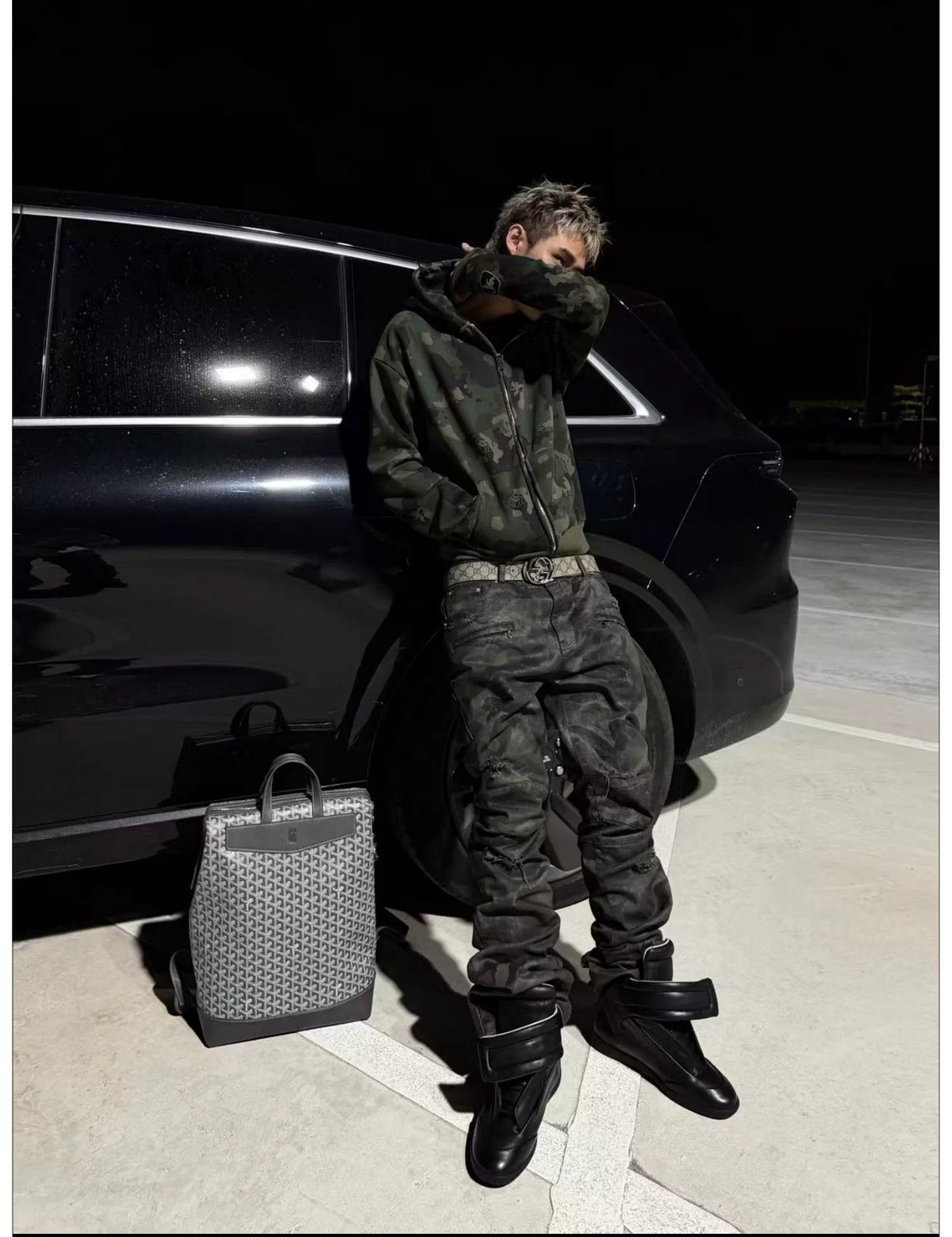Washed Camouflage Straight-Leg Pants