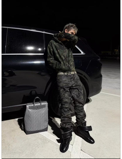 Washed Camouflage Straight-Leg Pants