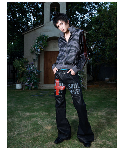 Red Tiger Stripe Panel Stand Collar Track Jacket