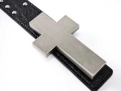 Detachable Cross Charm Studded Leather Belt