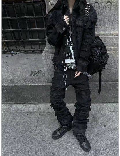 Wrinkled Washed Straight-Leg Jeans