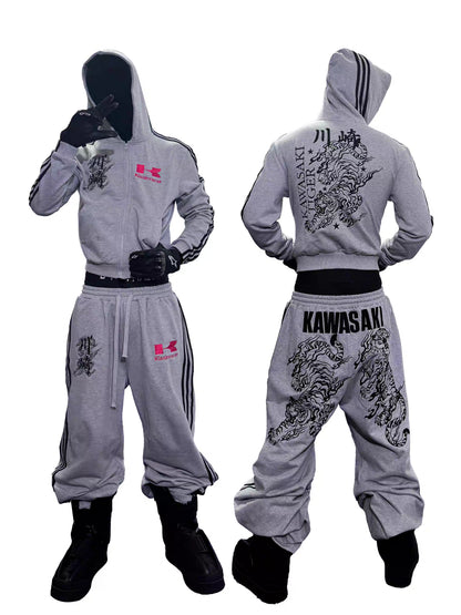 Tiger Graphic Cropped Racing Hoodie/Pants Set up