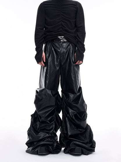 STARTEXCEEDEND Pleats Wide Leather Pants