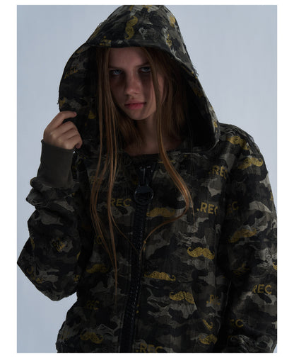All Over Graphic Print Cropped Zip Hoodie