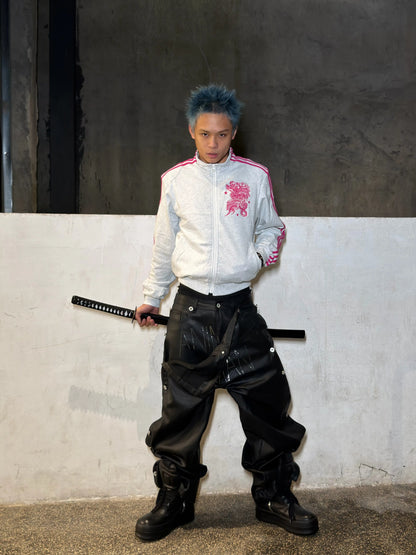 Pink Dragon Embroidered Cropped Track Jacket