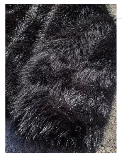 Cross Applique Studded Hood Reversible Faux Fur Jacket