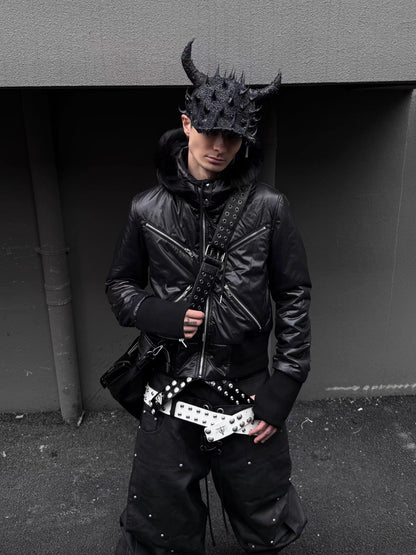 Detachable Fur Collar Cropped Bomber Jacket