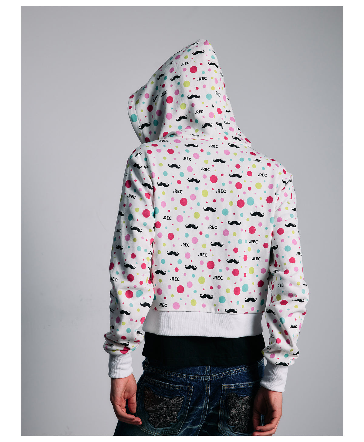 All Over Graphic Print Cropped Zip Hoodie