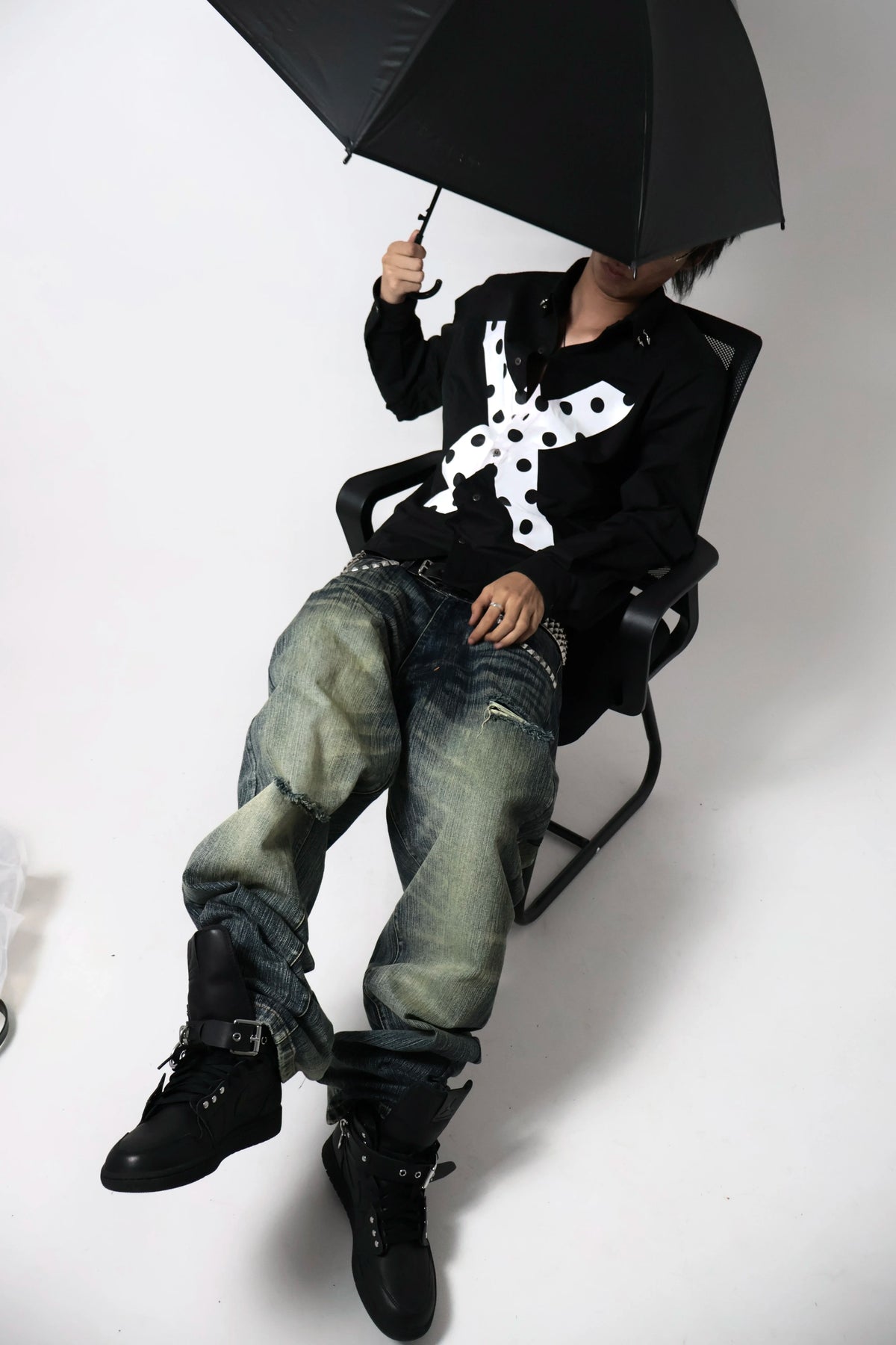 Polka Dot Cross Graphic Distressed Shirt